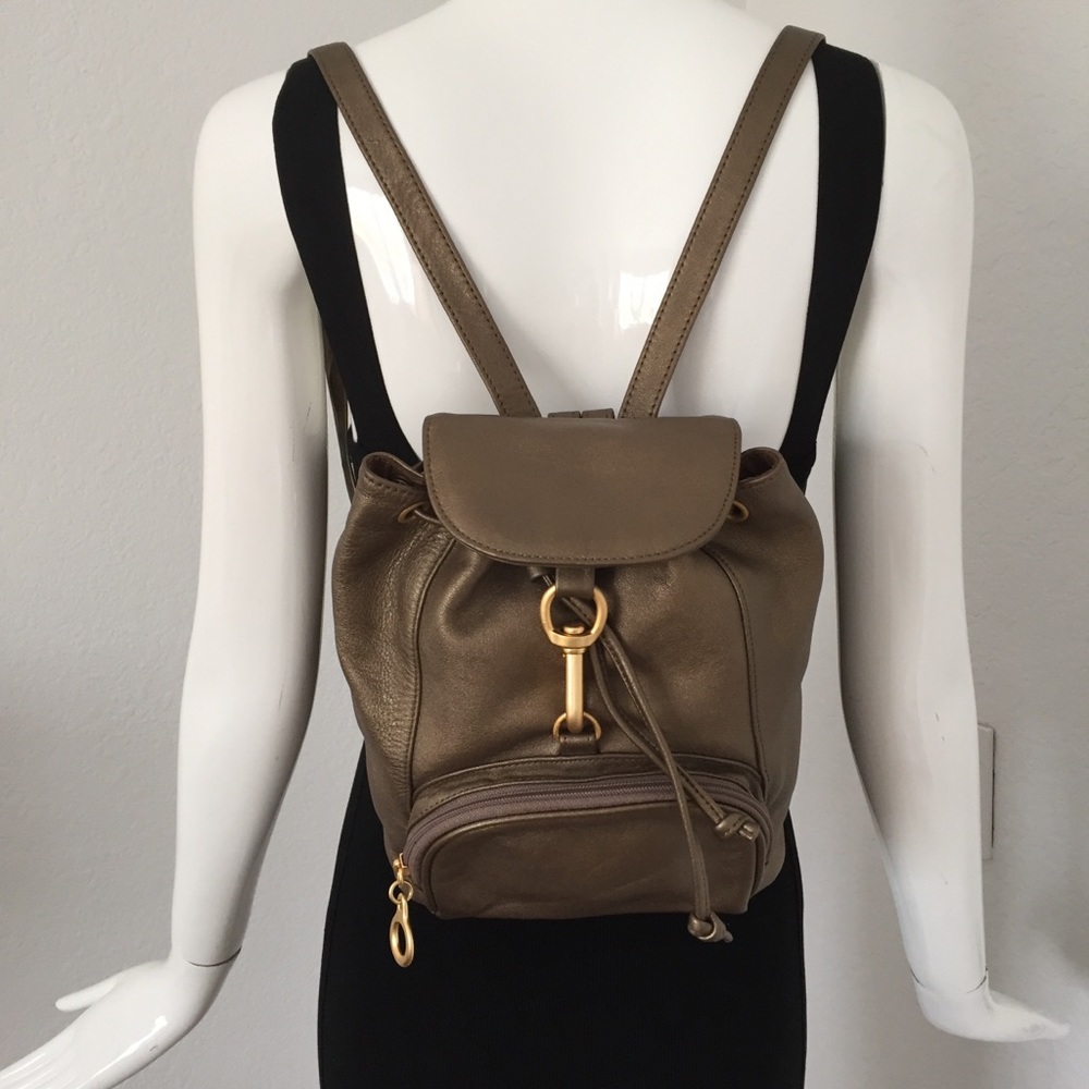 Gold bronze leather backpack